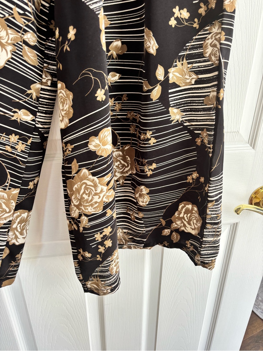 Wide Leg Women's Pants with Gold Floral Print - Picture 6 of 7